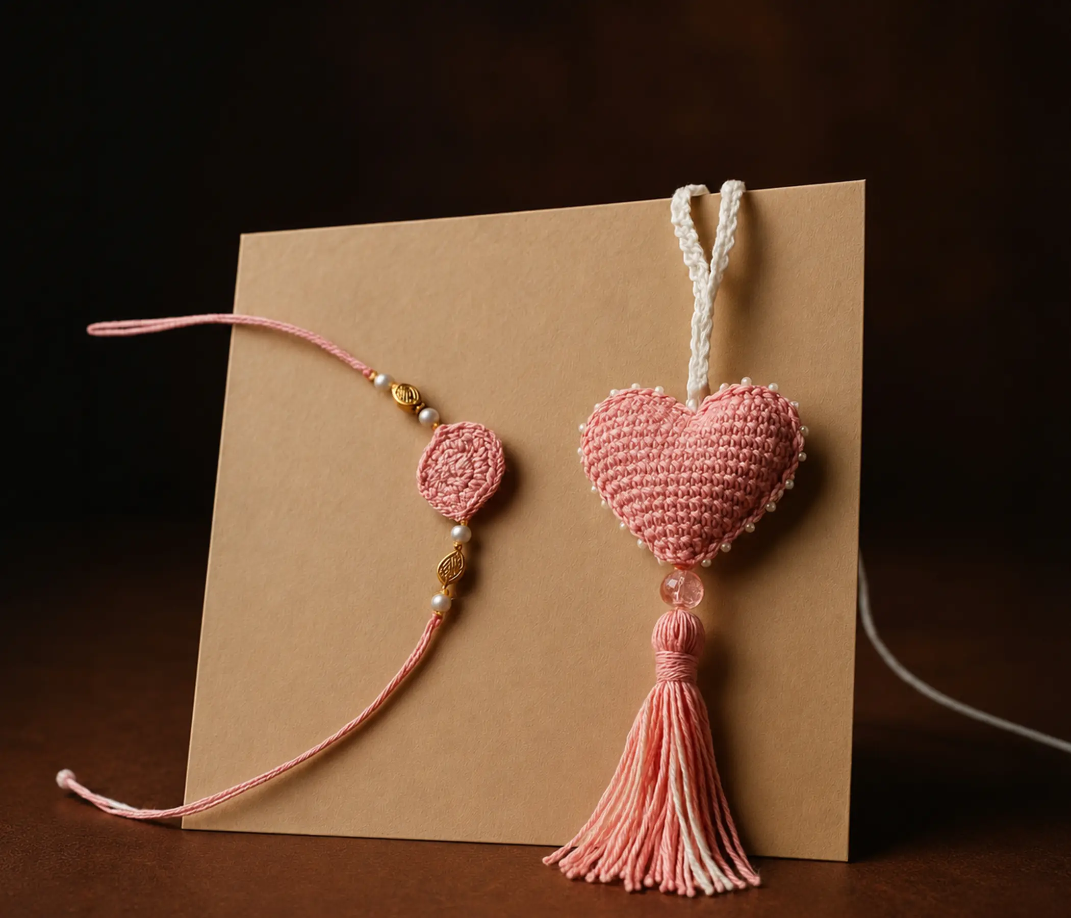 Handmade Pink Crochet Heart Rakhi | Heart Design Rakhadi for Brother | Elegant Raksha Bandhan Rakhi